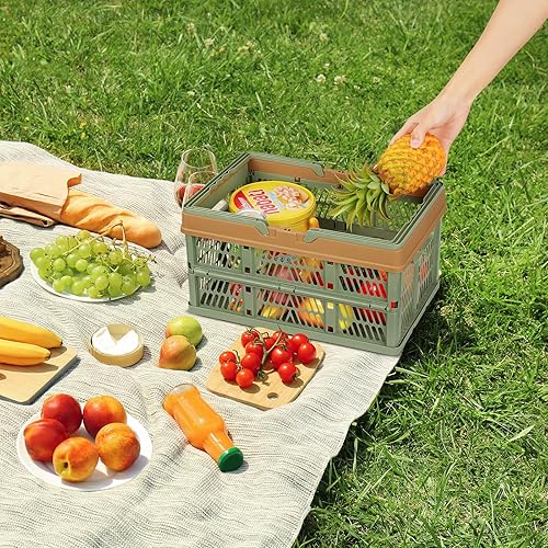 Miniatura 7 de Cesta de la compra plegable Caja de almacenamiento de plástico Comestibles Frutas Verduras Cesta de compras con asa Supermercado Venta al por menor