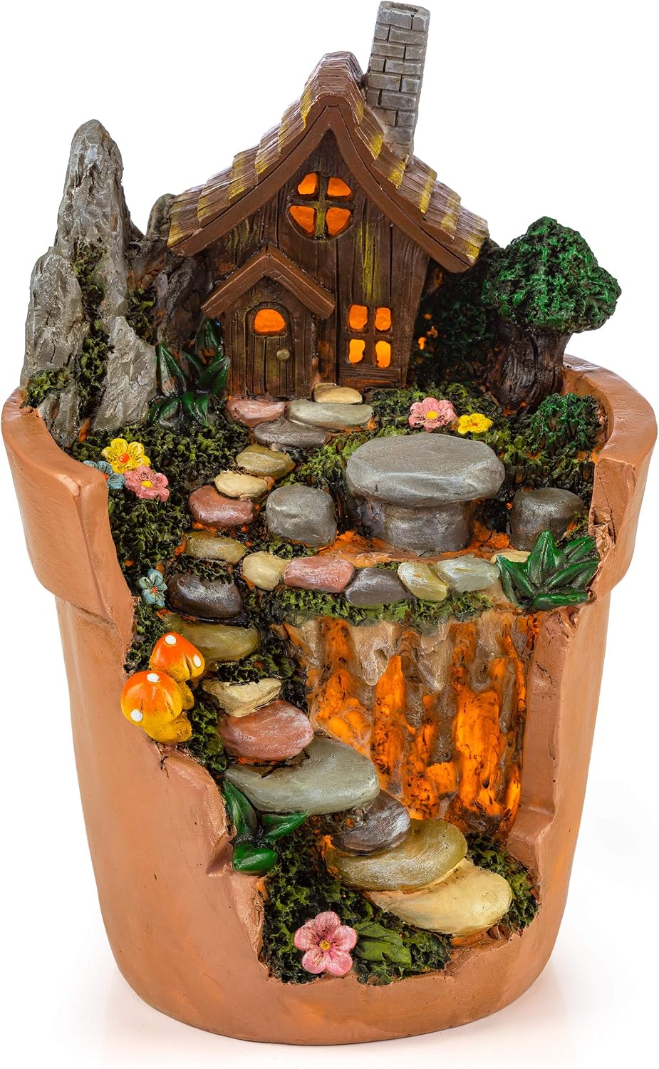 VP Home Flowerpot Garden Cottage Solar Light for Home and Outdoor Decor, Flowepot Garden Solar Powered Flickering LED Garden Light Cottage Backyard Halloween Decoration