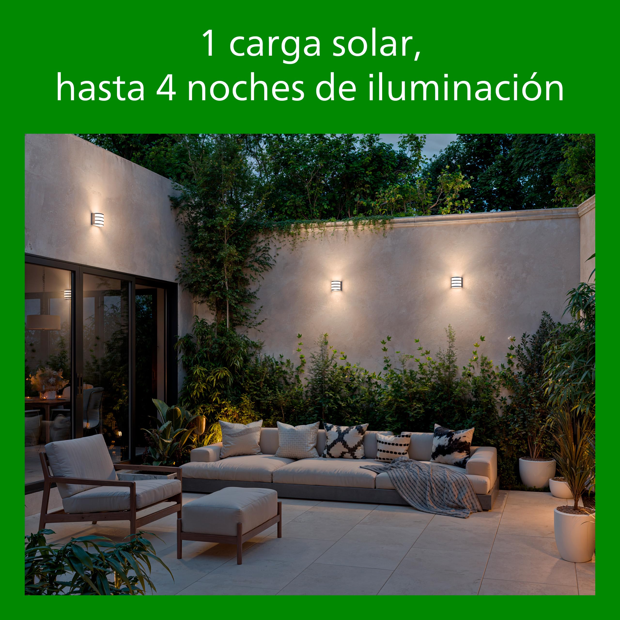 Philips - Aplique exterior de pared Philips Tyla 1.8W Luz Neutra 4000k, con sensor de movimiento y alimentación solar, protección IP44