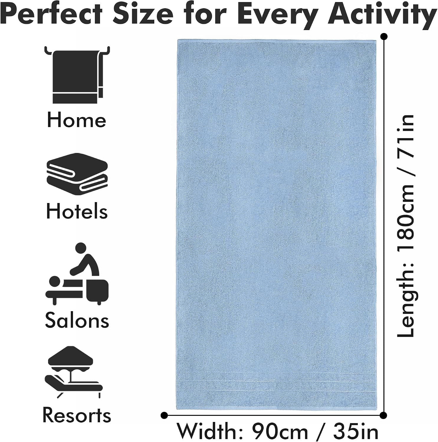 Bath Sheets – 550 GSM Extra Large Bathroom Sheet Set – Pack of 2 Jumbo Towels Sky Blue (71x35in) – 100% Ring Spun Cotton Soft Quick Dry Large Bath Towels for Adults Hotel Spa Bathroom Use