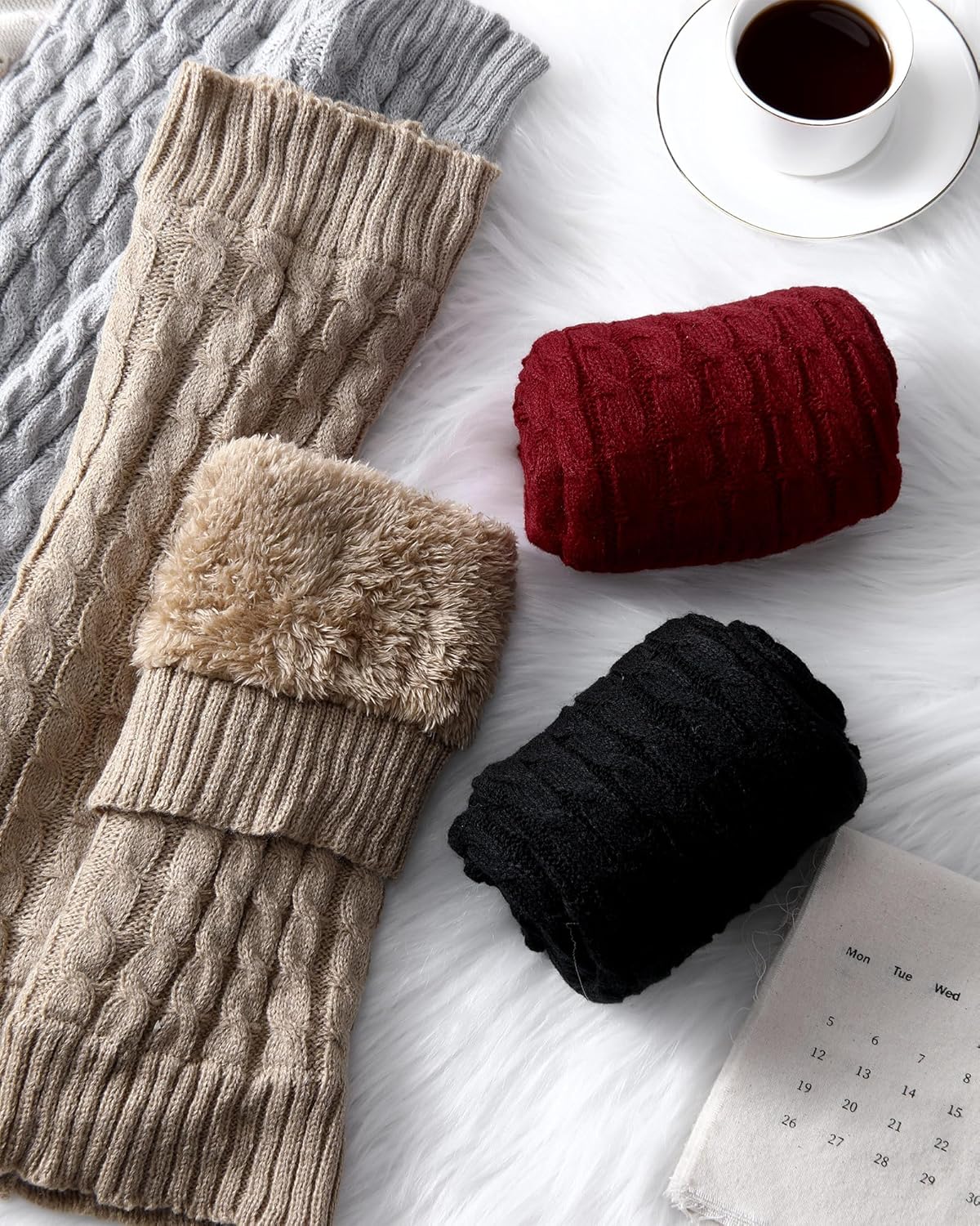 Chuarry 4 Pairs Women's Fleece Lined Leg Warmers Fuzzy Knit Double Layer Leg Warmer Long Boot Socks for Skating Daily Wear - Image 6