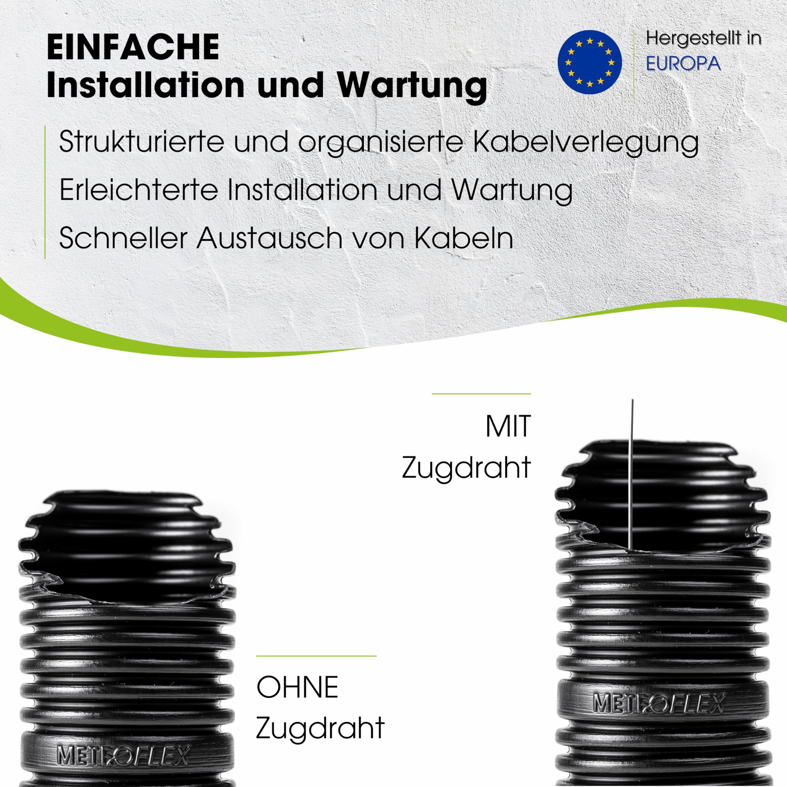 METEOFLEX PROTECT Leerrohr mit Zugdraht/Einzughilfe 750N M20 / M25 / M32 / M40 / M50 aus HDPE - Wellrohr für Erdreich, Erdverlegung, Außenbereich, Beton - hohe Druck- & Schlagfestigkeit (M32-25m)