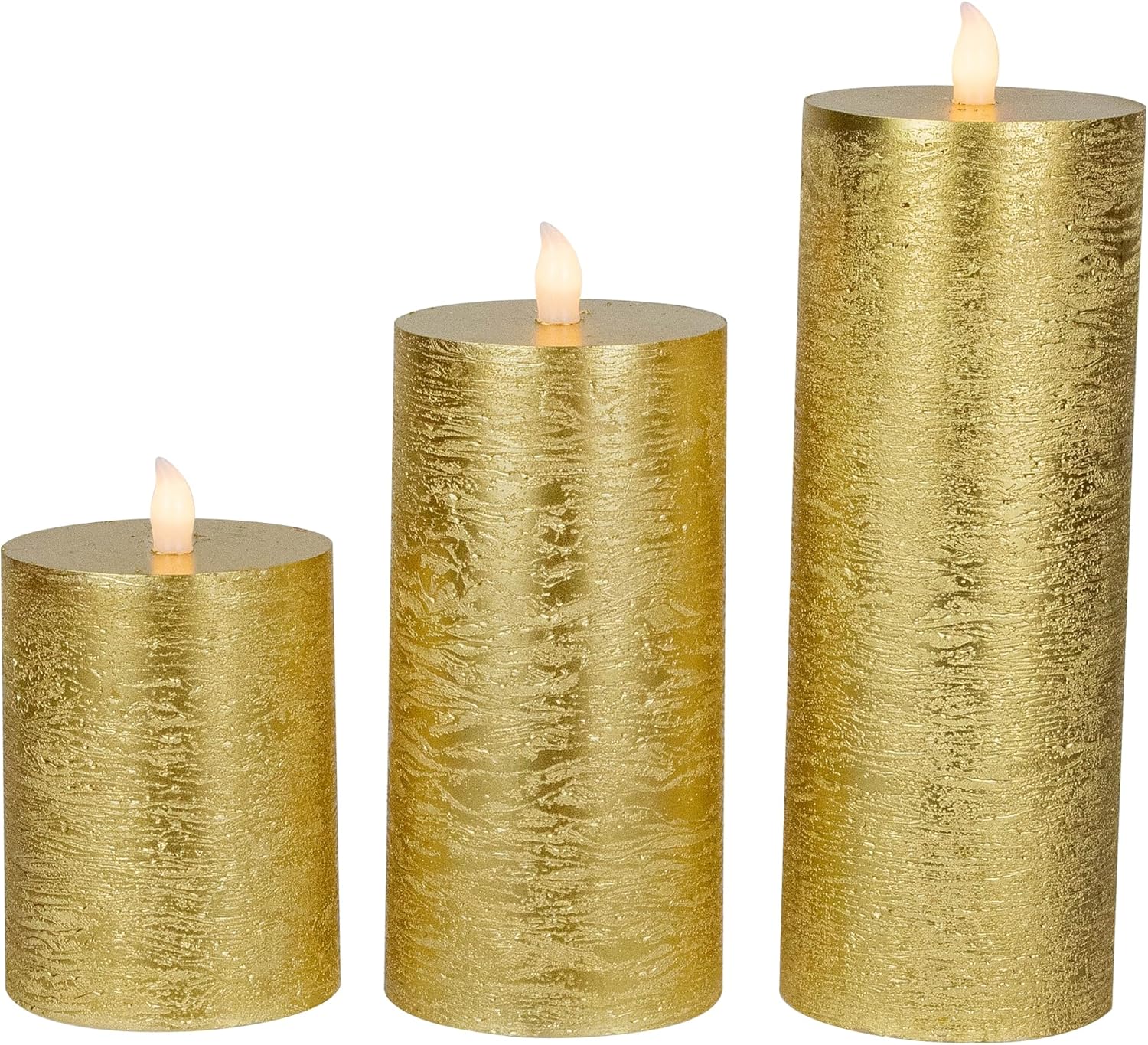Northlight LED Flickering Flameless Pillar Christmas Candles - 8.75" - Gold - Set of 3