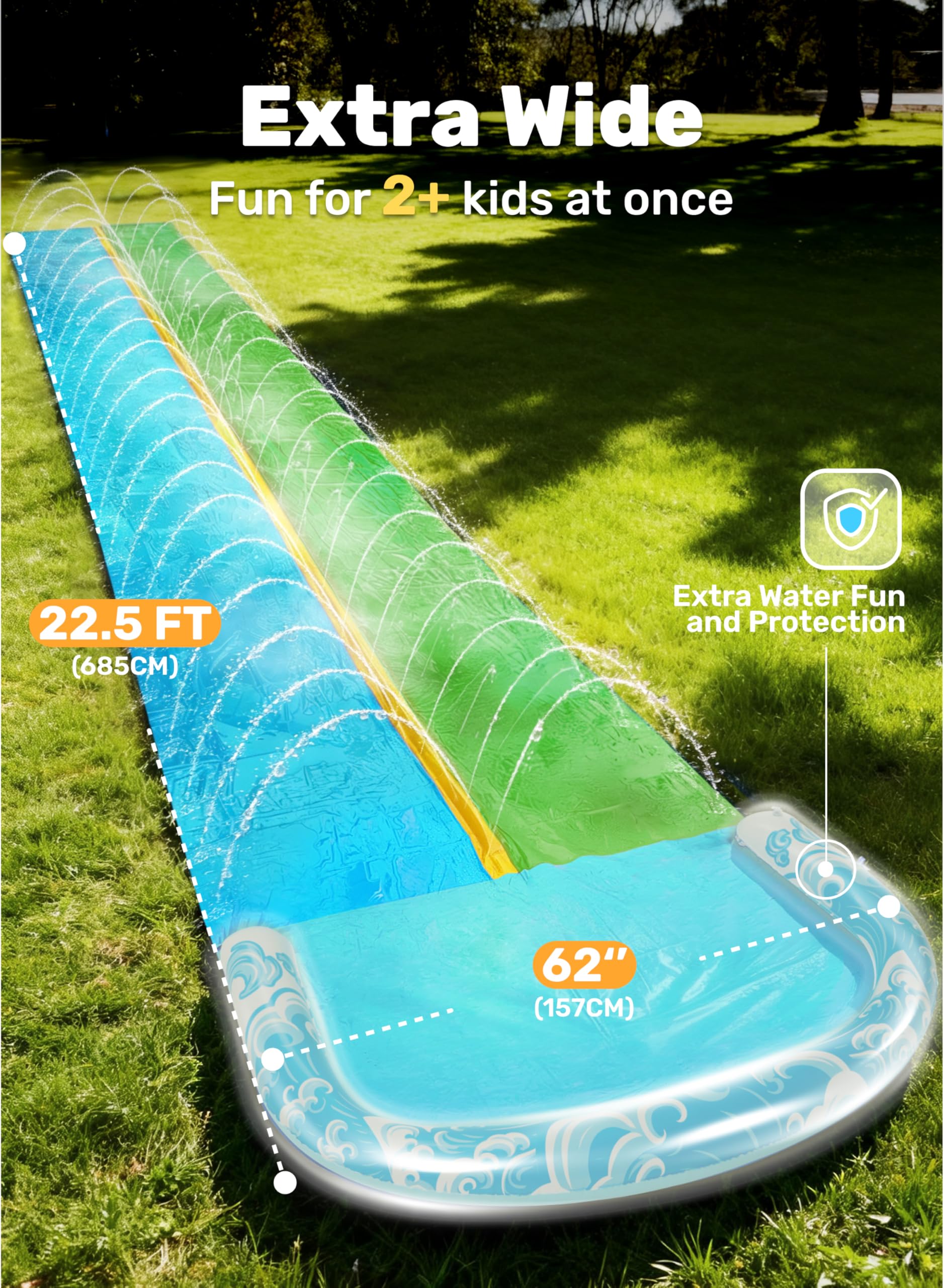 JOYIN 22,5ft Wasserrutsche mit 2 Bodyboards, Gartenspielzeug mit Sprinkler für Kinder, Blau, Grün