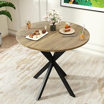 Zevemomo Round Dining Table, 31.5" Small Dining Table for 2-4, Round Kitchen Table with Metal Black Legs, Modern Round Dining Room Table for Kitchen, Apartment, Living Room, Brown