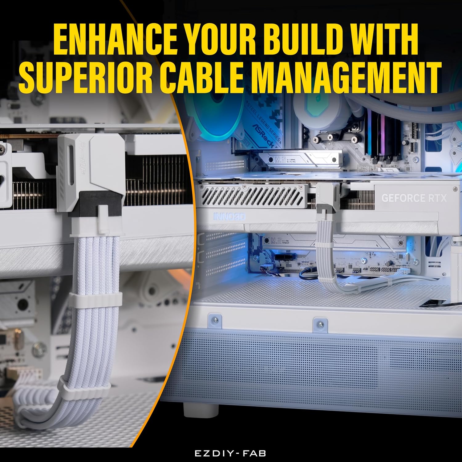EZDIY-FAB 16pin (12+4) 12VHPWR PCIe 5.0 GPU Power Sleeved Cable Extension, Male to Female, Compatible with RTX 5080, 5070, 4090, 4080, 4070,16AWG with Cable Combs-All White