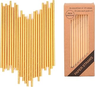 125 PCS Gold Paper Straws For Beverage Decorations Cake Pop Stick Decoration - Boxed 5 Individual Packs of 25 Units