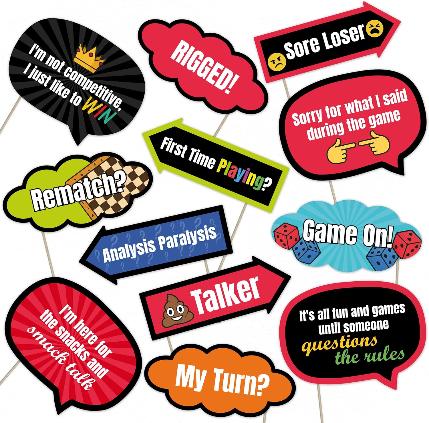 Game Night Photo Booth Props – 12 Funny Party Signs for Board Game Night, Family Party Decorations, Tabletop Party Favors