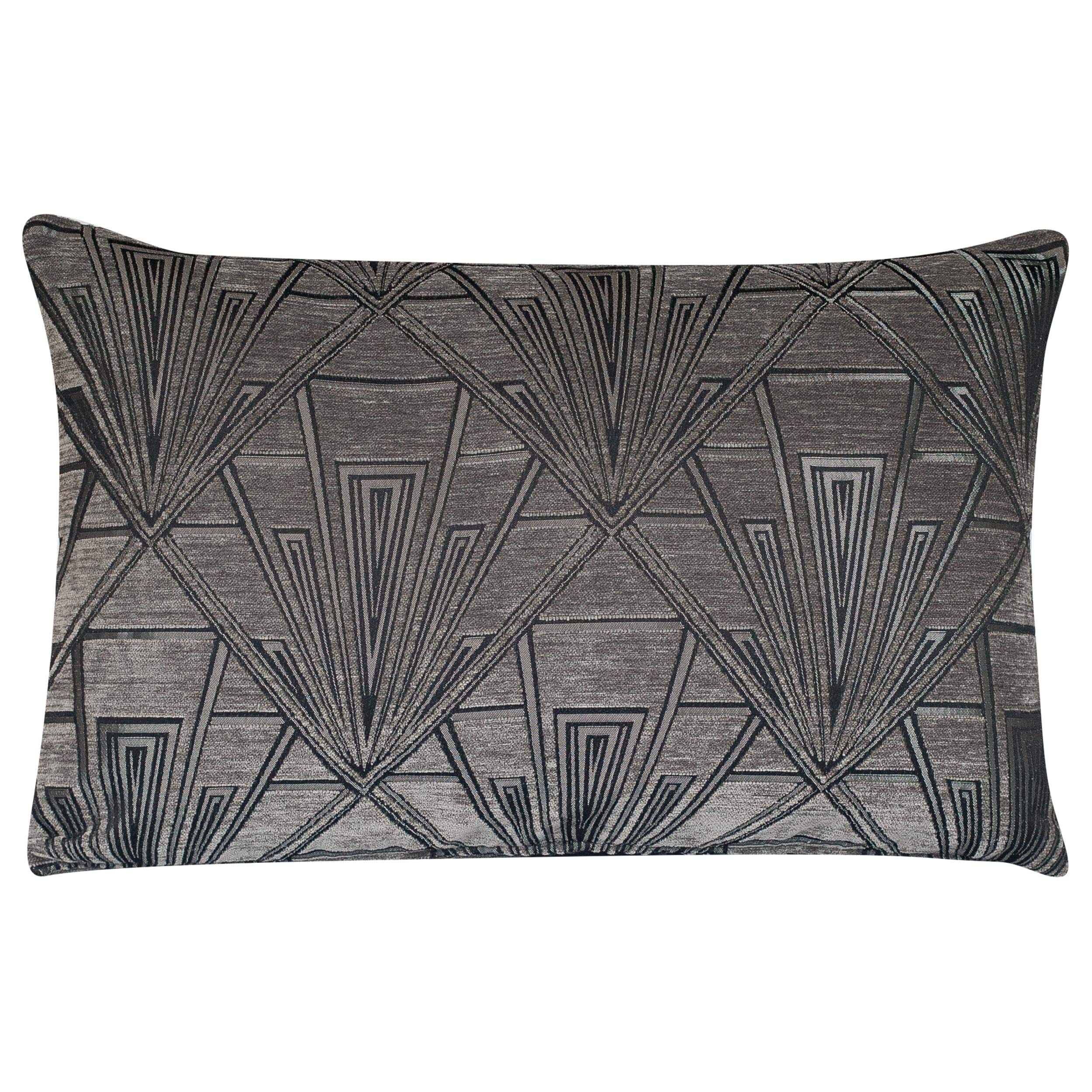 Linen Loft Art Deco XL Rectangular Cushion Cover. Geometric Silver and Grey Velvet Chenille. 23x15 (58x38cm) Double Sided. Pillow Case. 20s and 30s Style.