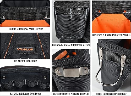 Miniatura 9 de WELKINLAND Cinturones de herramientas de 39 bolsillos para hombres con tirantes, cinturón de herramientas acolchado de 4 pulgadas, cinturón de