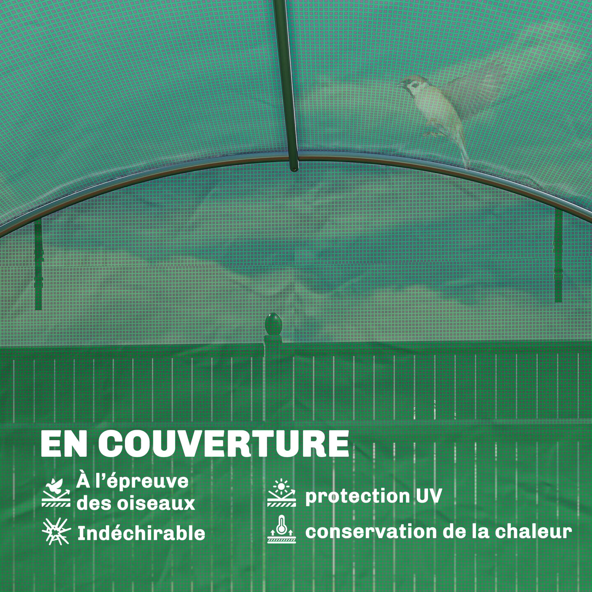 Outsunny Serre Tunnel de Jardin 24m² 395x595x199cm, Acier Galvanisé Ø25mm et Structure Renforcée - Serre Maraîchère en Bâche PE 140g/m², 12 Fenêtres & 2 Portes, Idéale Potager & Hivernage, Vert