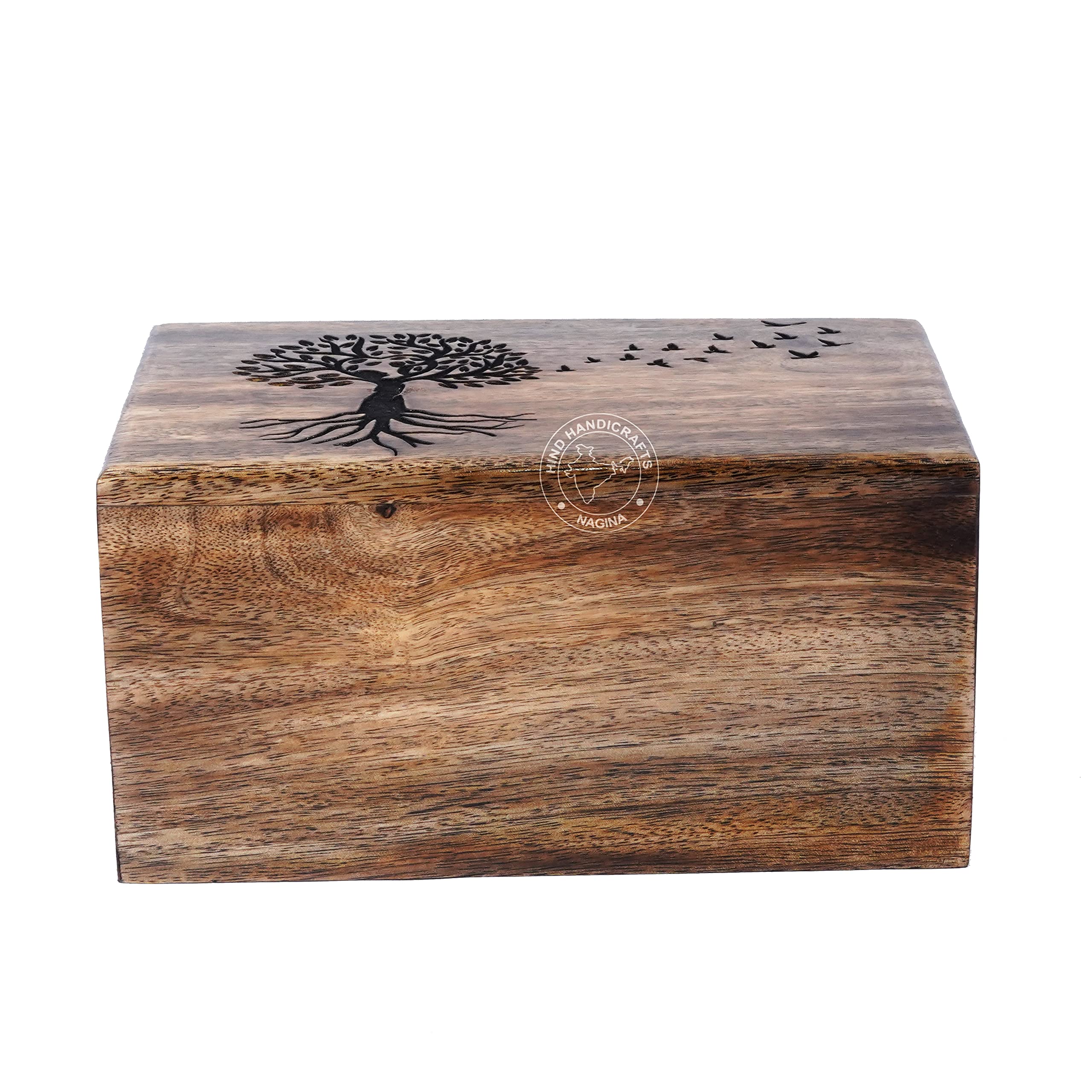 Urnas de cremación de madera hechas a mano para cenizas humanas para adultos, caja de urna funeraria, columbario, árbol, mujeres, pájaros voladores, grande, 150 pulgadas cúbicas