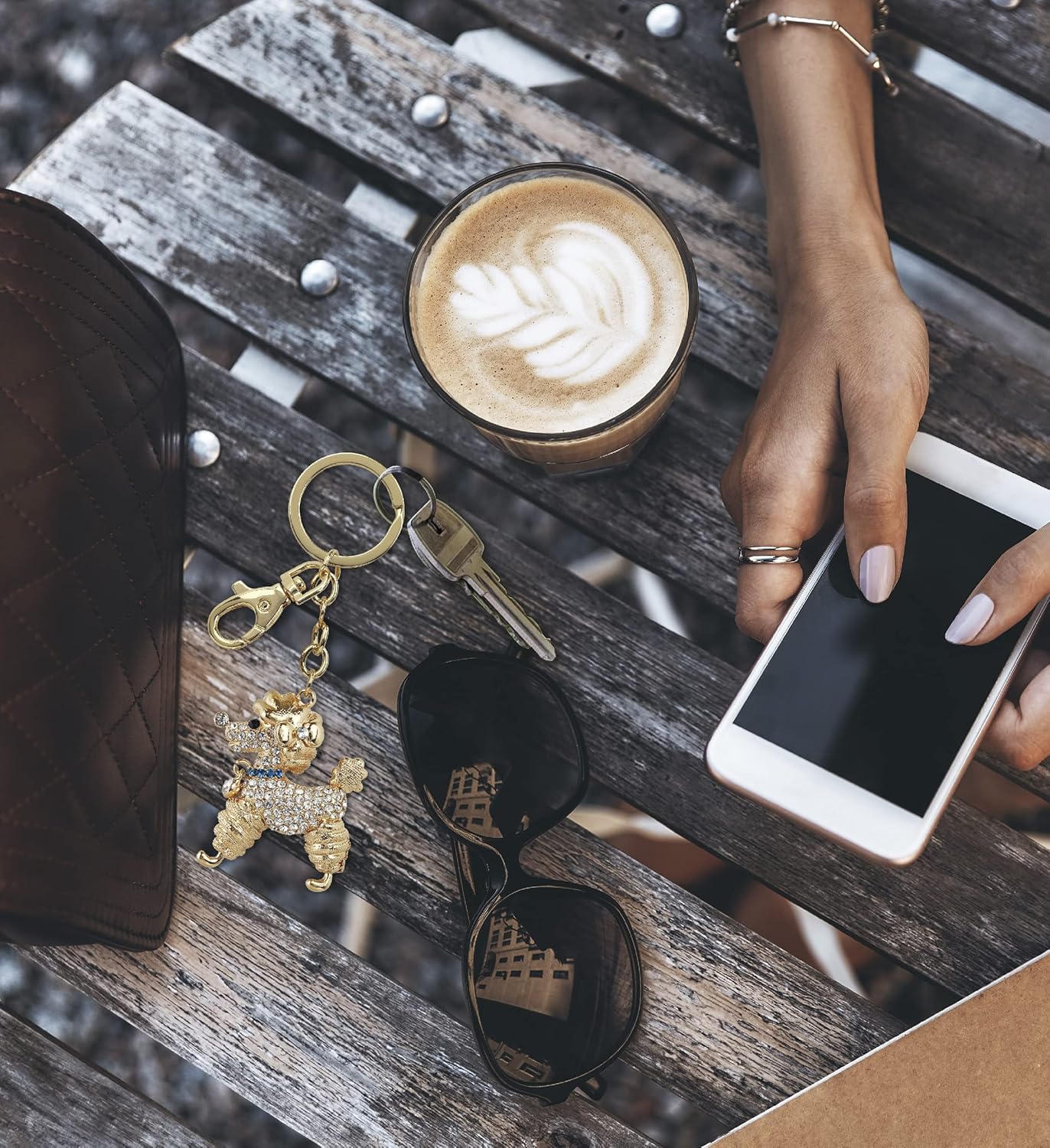 Stylish Poodle Dog Keychain - Gold 3D Sparkling Charm Rhinestones Fashionable Stylish Metal Alloy Durable Key Ring Bling Crystal Jewelry Accessory with Clasp - Image 7