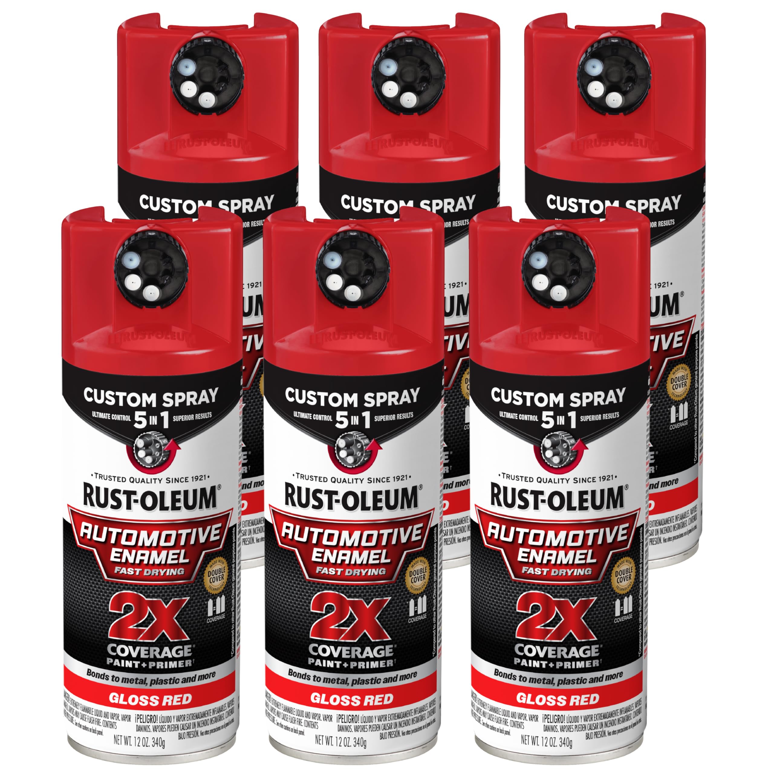 2X Automotive Enamel Custom Spray 5-in-1 Spray Paint, 12 oz, Gloss Red, 6 Pack