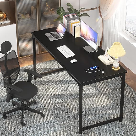 Tycholite Writing Computer Desk Modern Sturdy Office Desk PC Laptop Notebook Study Table for Home Office Workstation, Black