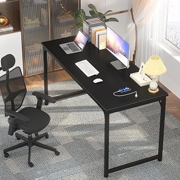 Tycholite Writing Computer Desk Modern Sturdy Office Desk PC Laptop Notebook Study Table for Home Office Workstation, Black