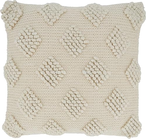 SARO LIFESTYLE Haniyah Collection - Funda de almohada con pompones, 18 pulgadas, color marfil