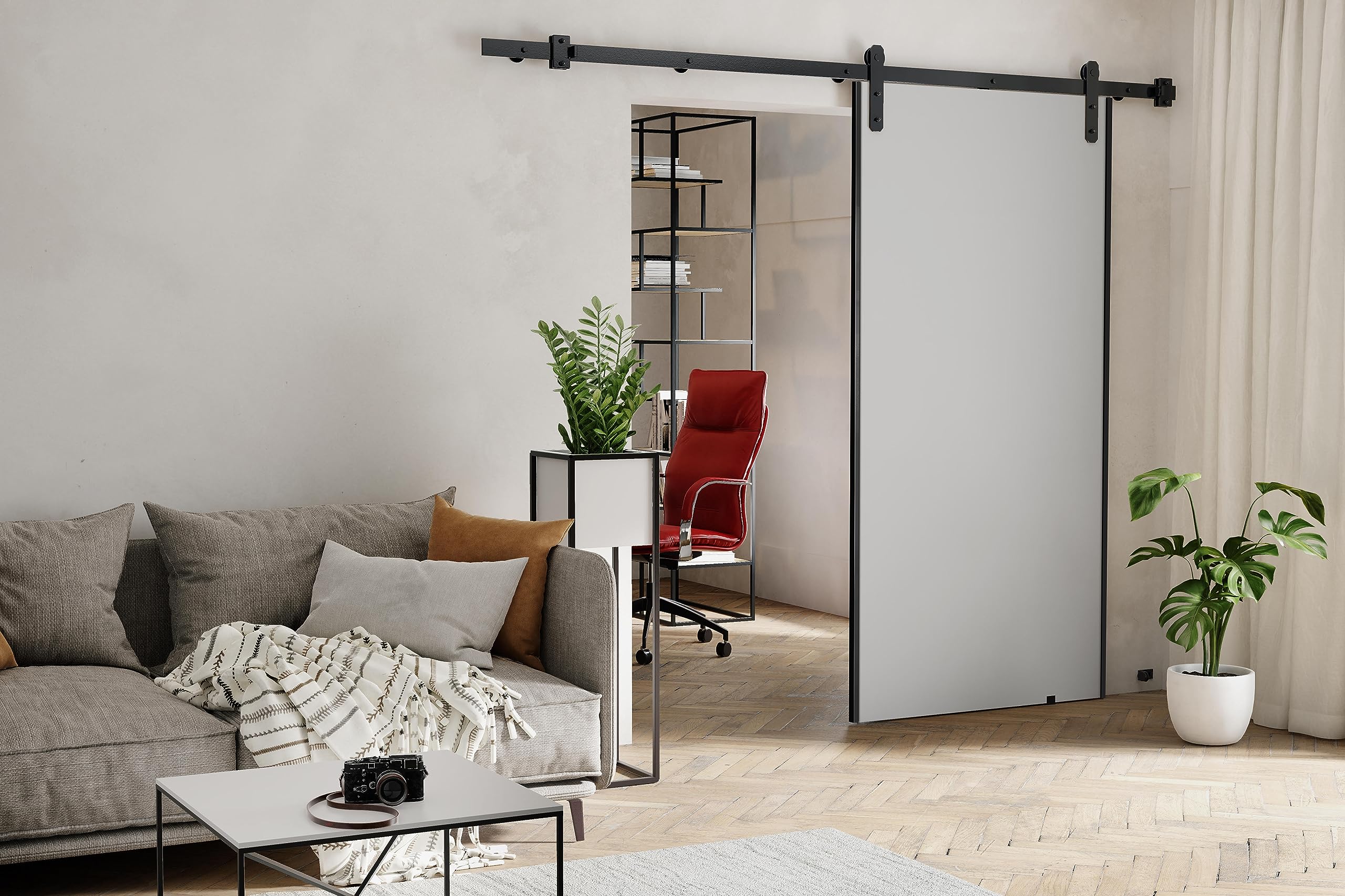 KIER FURNITURE AURA Schiebetüren – Schiebetür Komplettset Schiene Komplettset Mit Tür – Zimmertüren Mit Zarge Komplett - B86xH205xT1,6 cm - Weiß