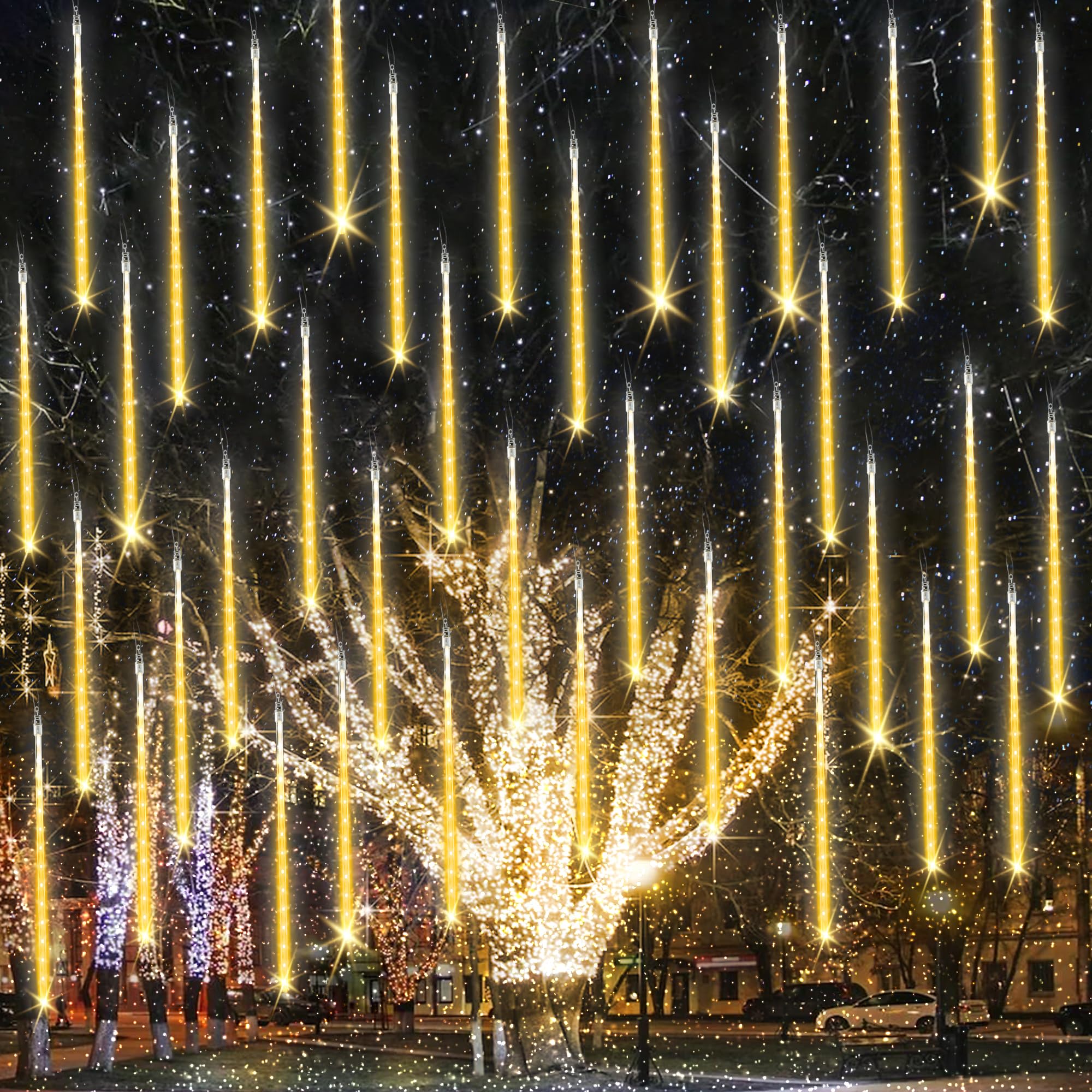 iBaycon 20 Tubes 640 LED Meteor Shower Rain Lights, 15.7 inches Cascading Icicle Lights Waterproof Outdoor, Connectable Falling Raindrop Lights with Timer for Holiday Party Christmas Decorations