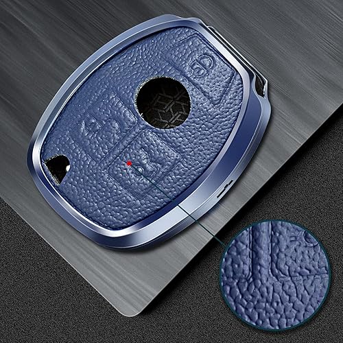 Miniatura 5 de Funda de piel azul y marco de aluminio para llave inteligente compatible con Benz A B C CLA CLS E G GL GLA GLC GLE GLK GLS GT M R S SL SLC SLK SLS