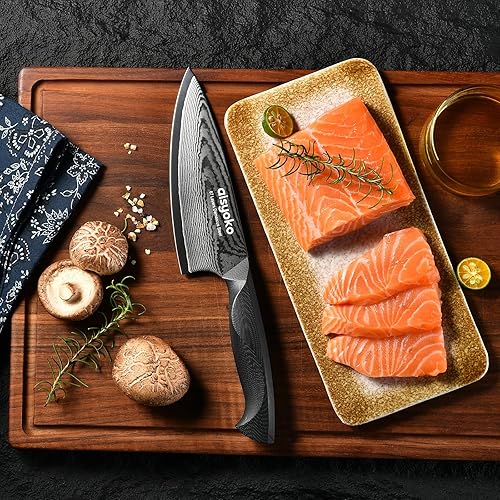 Miniatura 6 de Damasco - Cuchillo de chef de 6.5 pulgadas, cuchillo de cocina afilado Japón VG-10, acero inoxidable al carbono, ultra afilado, mango ergonómico