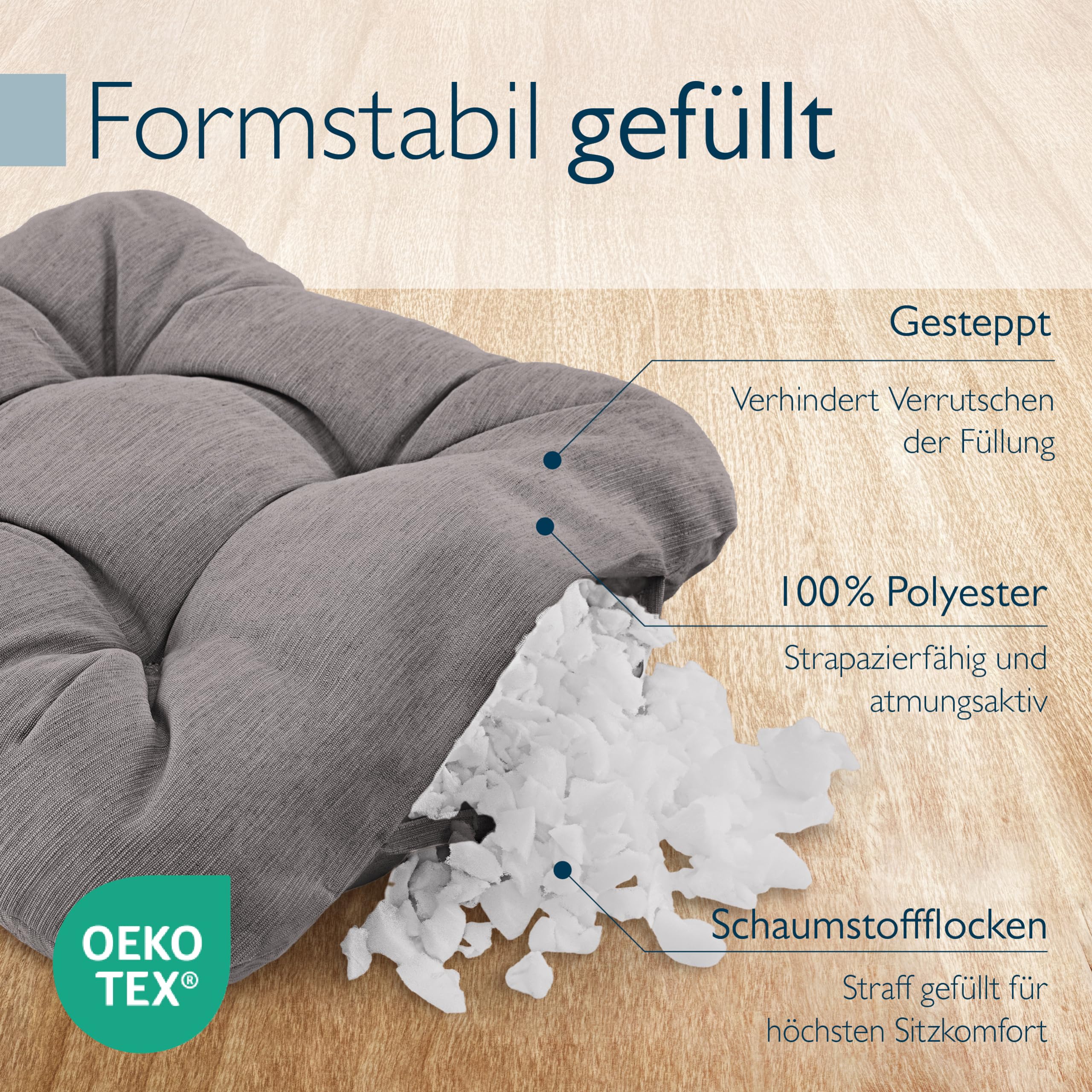 Beautissu 2er Set Premium Stuhlkissen UV-beständig Robust für Balkonstühle | 40x40cm Hellgrau 8cm dick Sitzkissen Outdoor Polster Gartenstuhl Sitzpolster Stuhl Kissen Indoor Sitzauflage HighLux SK