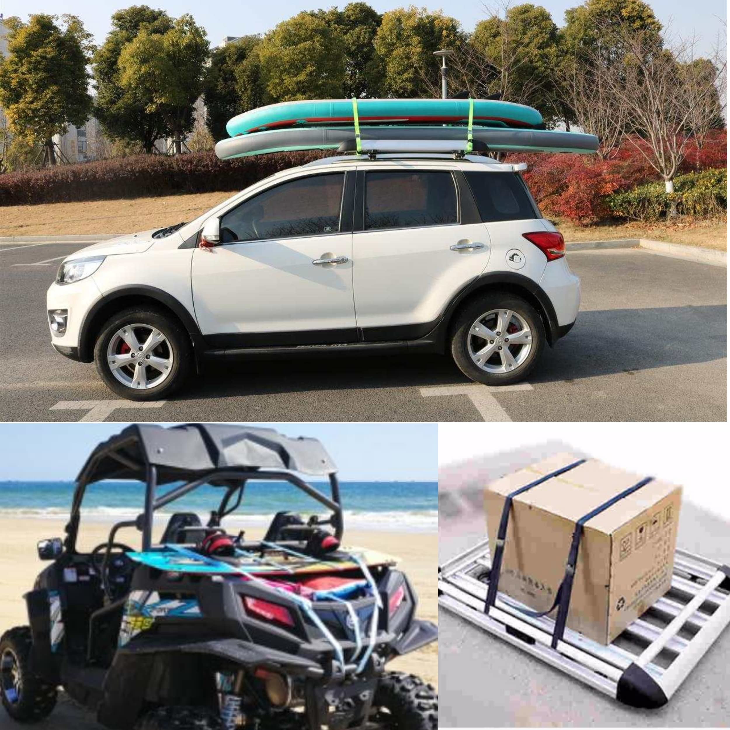 Sangle d'arrimage Robuste 350 Kg - 2.5m et 4m de Longeur pour demenagement Professionnel, Voiture, Velo - Lot de 3 Bleus, 3 Noirs à Boucle et 3 Attaches Noir - Sangle à cliquet