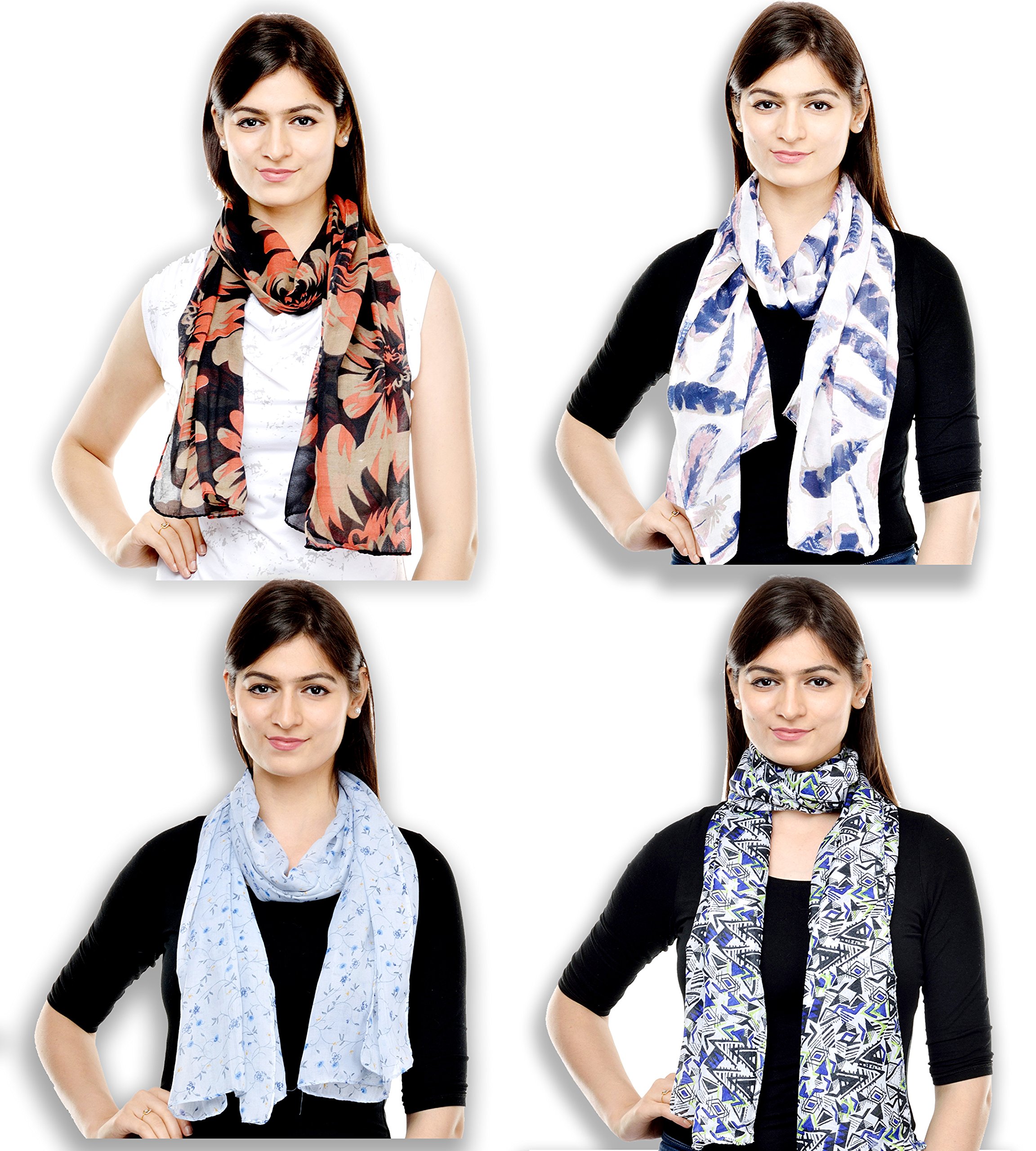 Weavers Villa Women's Cotton Blend Stoles, Scarf (Multicolour) - Pack of 4