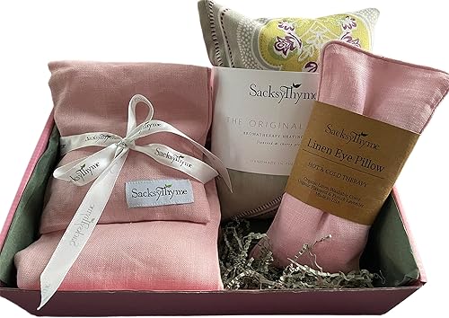 Miniatura 4 de SacksyThyme - Juego de 3 almohadillas térmicas para microondas, mezcla de linaza y lavanda, almohadilla térmica para espalda, cuello y hombros,