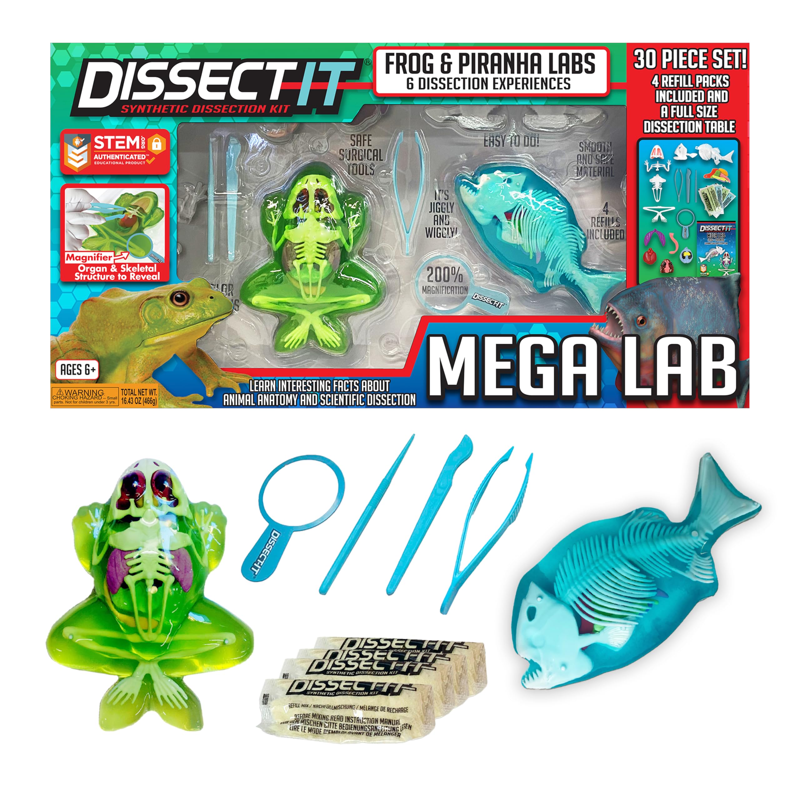 Top Secret Toys Mega Lab Dissect It Kit for Kids, Synthetic Frog and Piranha Dissection Kids Science Kit with Tools, STEM Biology Toys for Ages 6+