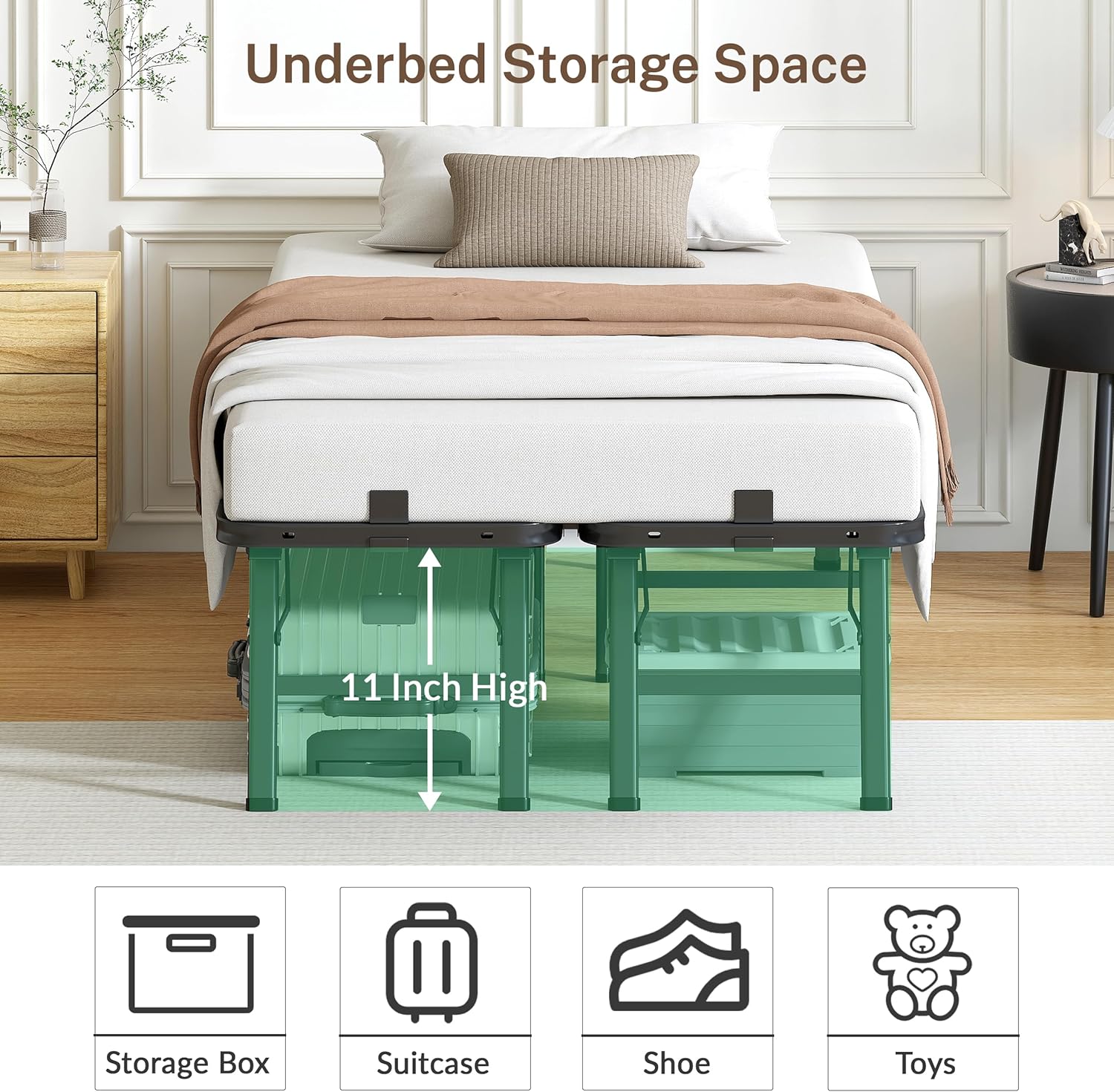 12 Inch Twin Metal Bed Frame Folding Bed Frame Tool-Free Assembly Mattress Foundation No Box Spring Needed Platform 2500lbs Heavy Duty Steel Slats, Noise-Free, Easy Assembly, Black