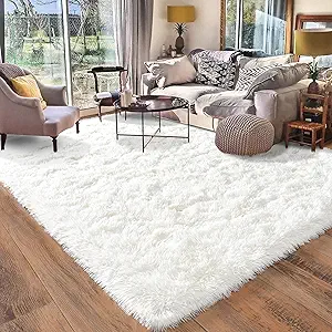 Rugs for Living Room 8x10, Soft Shaggy Modern Shag Area Rug for Bedroom, Upgrade Non-Slip Plush Fluffy Carpet for Kids Boys Girls Room Home Decor Aesthetic, Cream White