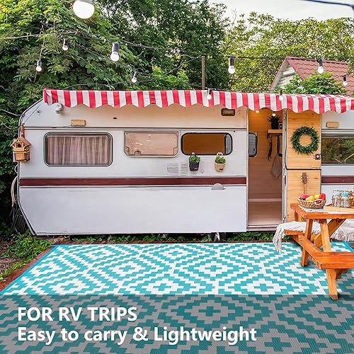 Miniatura 2 de Alfombra de paja de plástico para patio al aire libre, 9 x 12 pies, impermeable, reversible, alfombra de área, patio, caravana, porche, balcón,