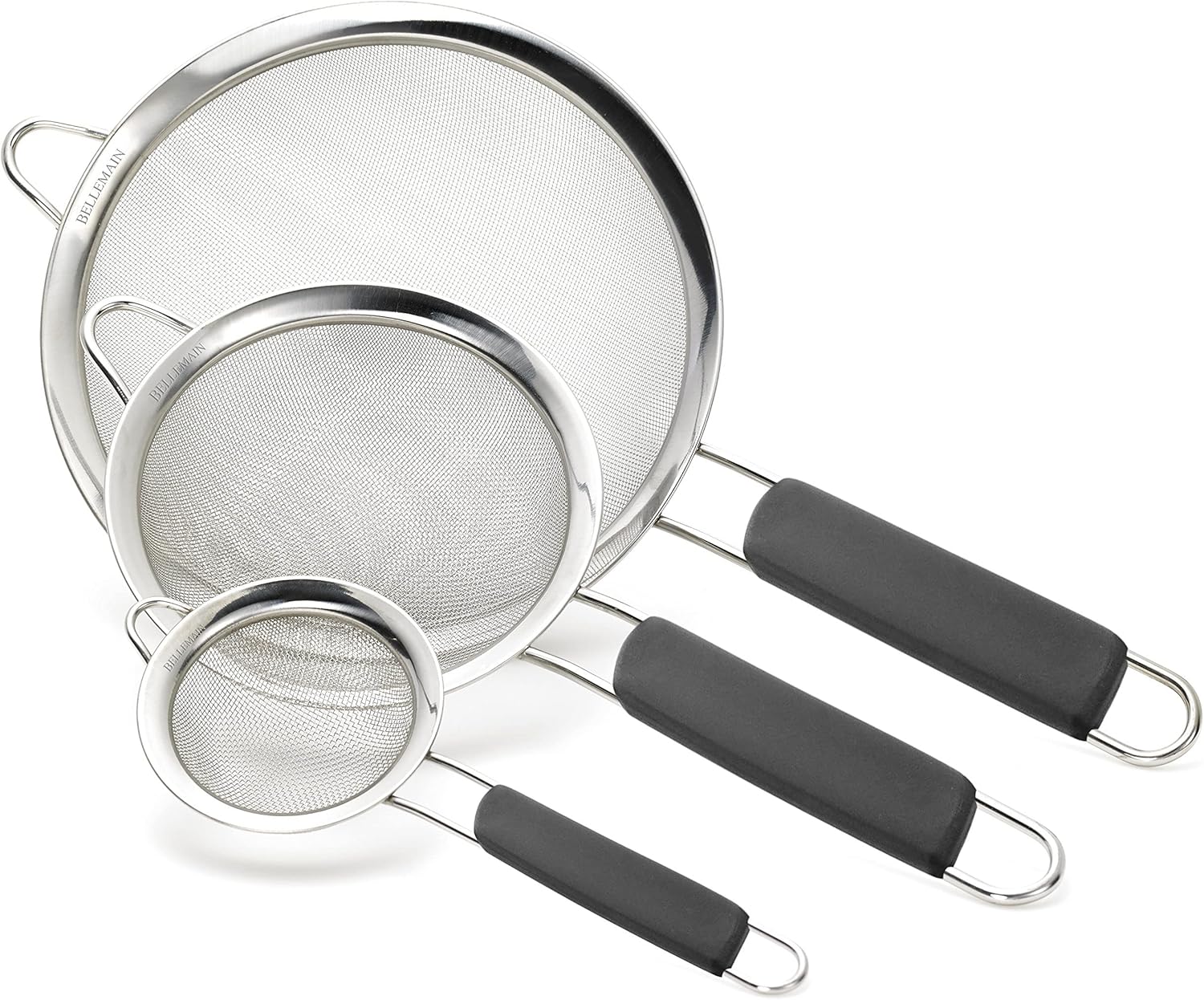 Bellemain Stainless Steel Fine Mesh Strainers, Set of 3 Graduated Sizes with Comfortable Non Slip Handles: Home & Kitchen