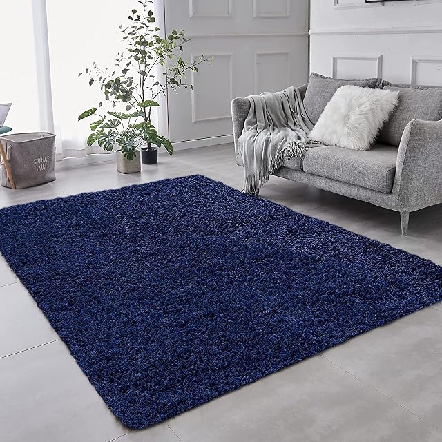 Dealx Xone Extra Thick Pile Fluffy Shaggy Rug Super Soft Modern Rugs, Living Room Large Area Rugs for Bedroom Non-Shedding Carpet Mat (Navy Blue, 120X170 CM)