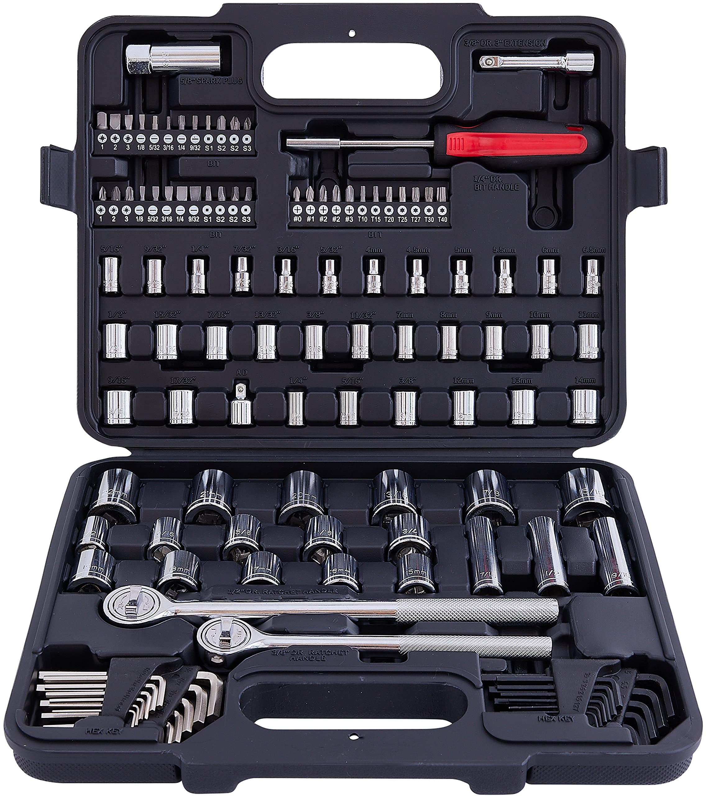 MECHMAXSocket Tool Set 1/2, 3/8 and 1/4 inch Drive SAE & Metric Size, 120 Piece with Tool Box Storage for Home, Household, Garage, Car Trunk, Automotive, Mechanic and Bike Projects