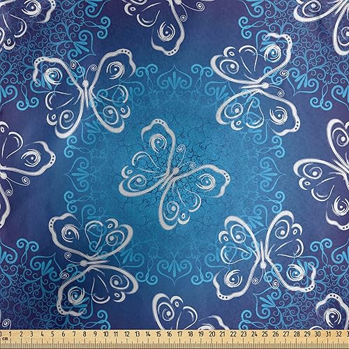 Miniatura 2 de Ambesonne The Yard - Tela de mariposa de flores de animales de primavera, motivo abstracto, tonos oscuros, tela de satén decorativa para textiles