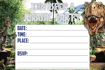 Set of 20 Dinosaur Adventure Happy Birthday Invitation Cards & Envelopes Lightweight 240g, Postcard Style Invites for the Perfect Party Pack
