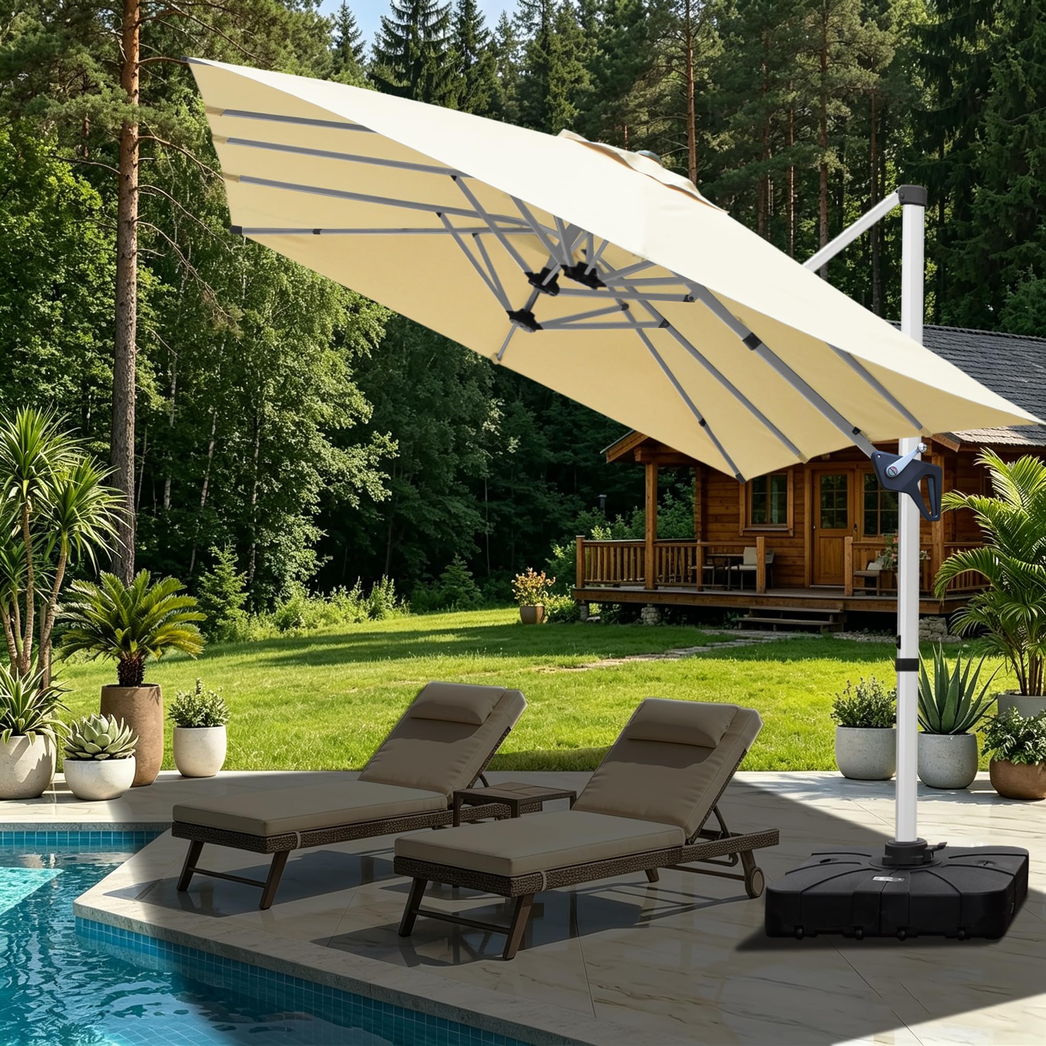 RANSENERS Ampelschirm Rechteckig 400 x 240cm, Doppelsonnenschirm, Drehbar 360°, Neigbar 0°-90°, Extra-Dicker Gewebe, UV50+, für Garten, Terasse, Cafe, im Freien