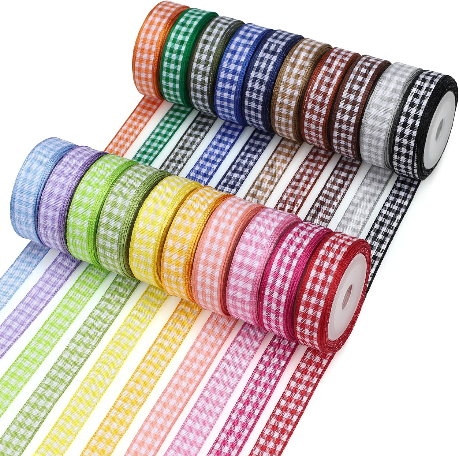 VATIN Colorful Gingham Ribbon Set, 3/8 Inch x 20 Colors,Total 100 Yards, for Gift Wrapping Craft，Birthday Decorations,Baby Shower Decorations