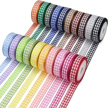 VATIN Colorful Gingham Ribbon Set, 3/8 Inch x 20 Colors,Total 100 Yards