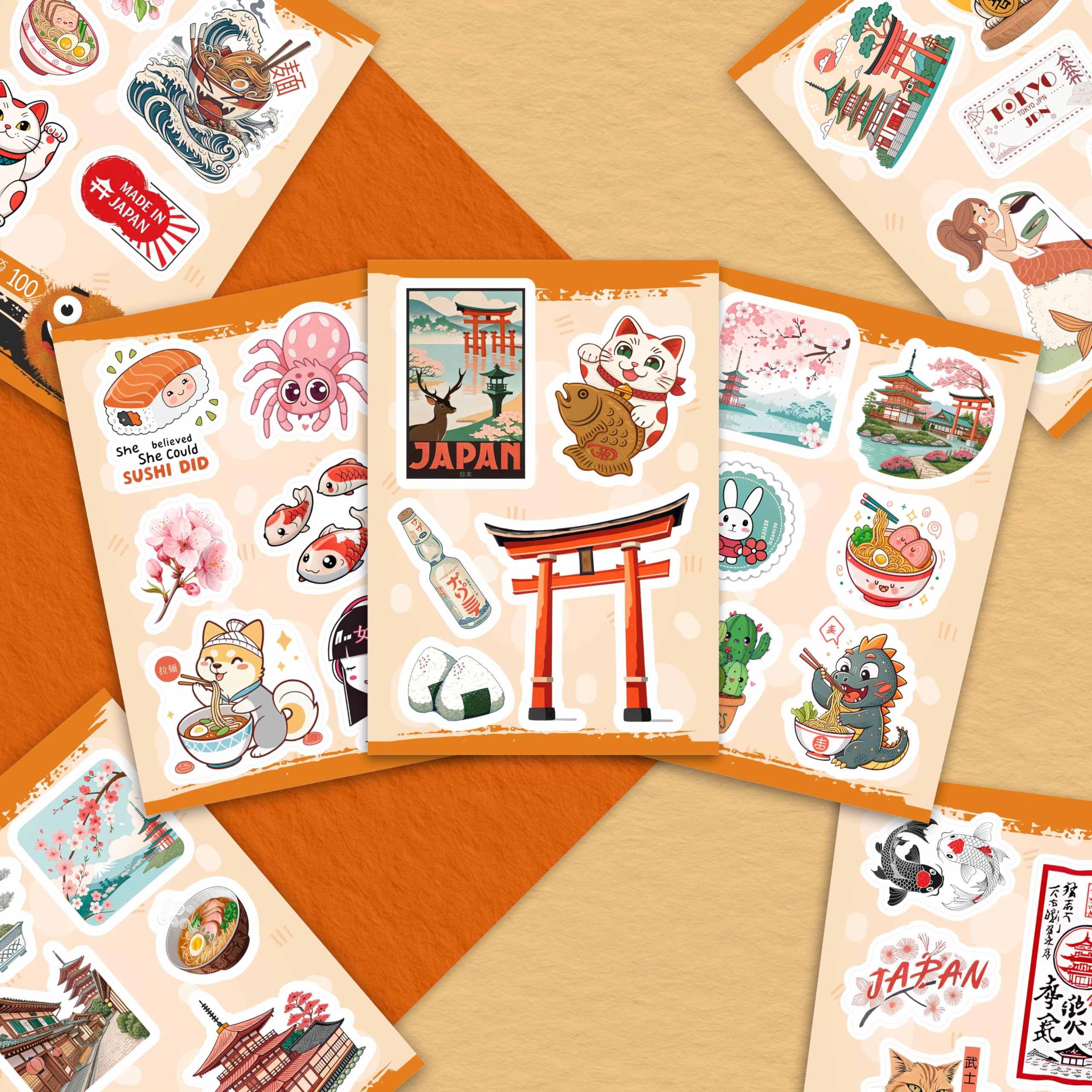 100Pcs Japanese Stickers, Japan Stickers for Scrapbooking - Japan Party Decorations - Japanese Gifts - Gift for Women & Men
