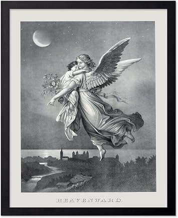 Poster Master Classic Religious Poster - Vintage Spiritual Print - Gift for Artist, Friend - Angel And A Child, Flying Into Heaven, Wings - Wall Decor for Living Room, Home, 11x14 Black Framed
