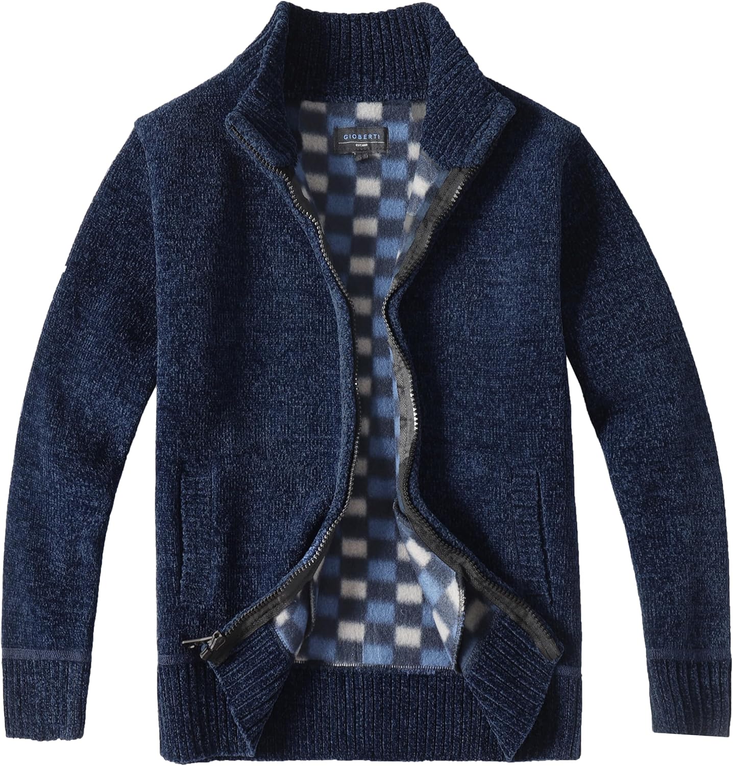 Gioberti Men's Knitted Chenille Cardigan Sweater with Flannel Lining - Image 2
