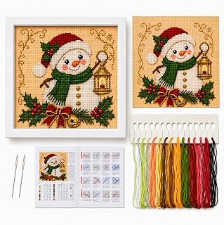 Zhenqing Christmas Snowman Stamped Cross Stitch Kit for Beginners