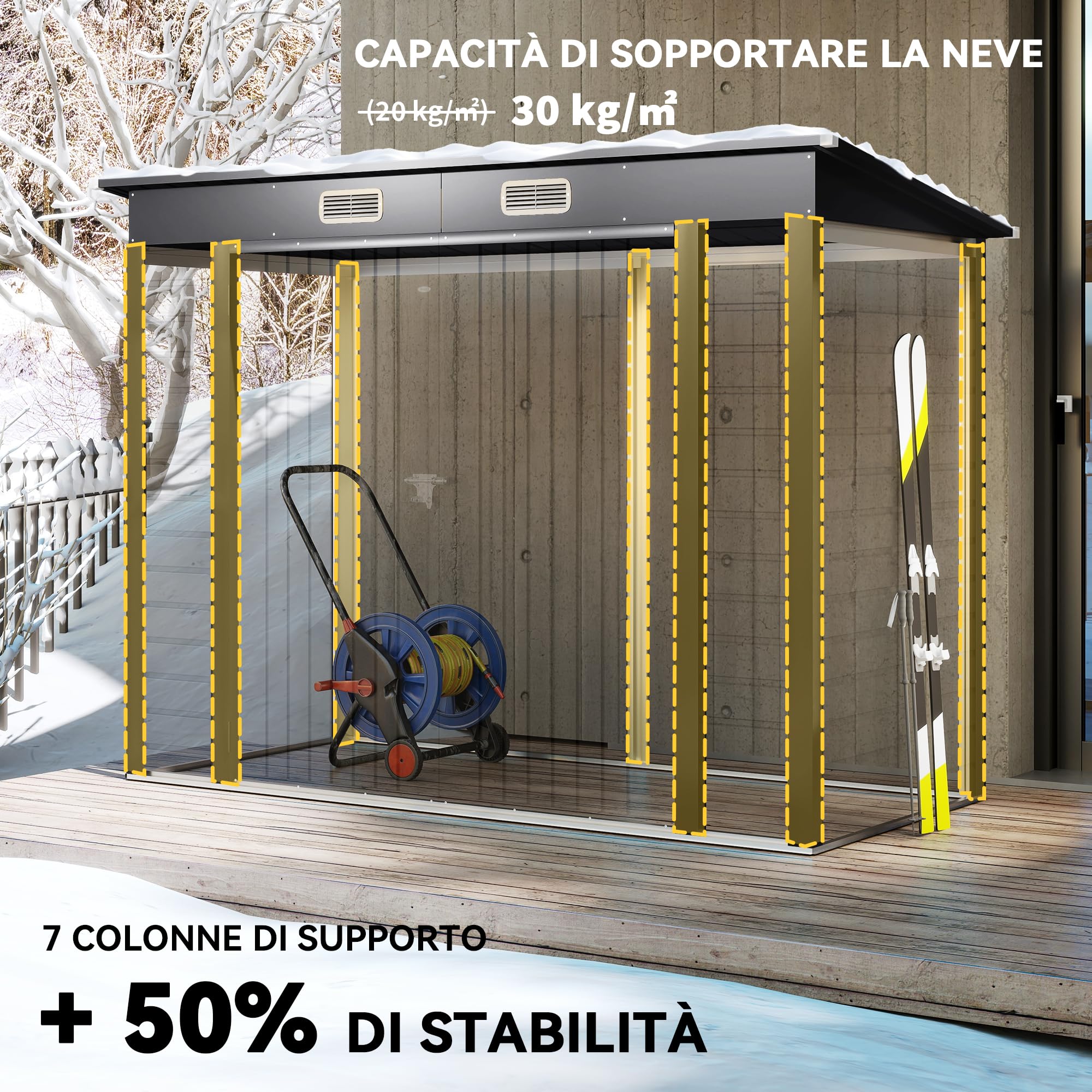 Outsunny Capanno Porta Attrezzi con 2 Prese d'Aria e Chiavistello, Casetta da Giardino in Acciaio Zincato, 249x121x183 cm, Grigio