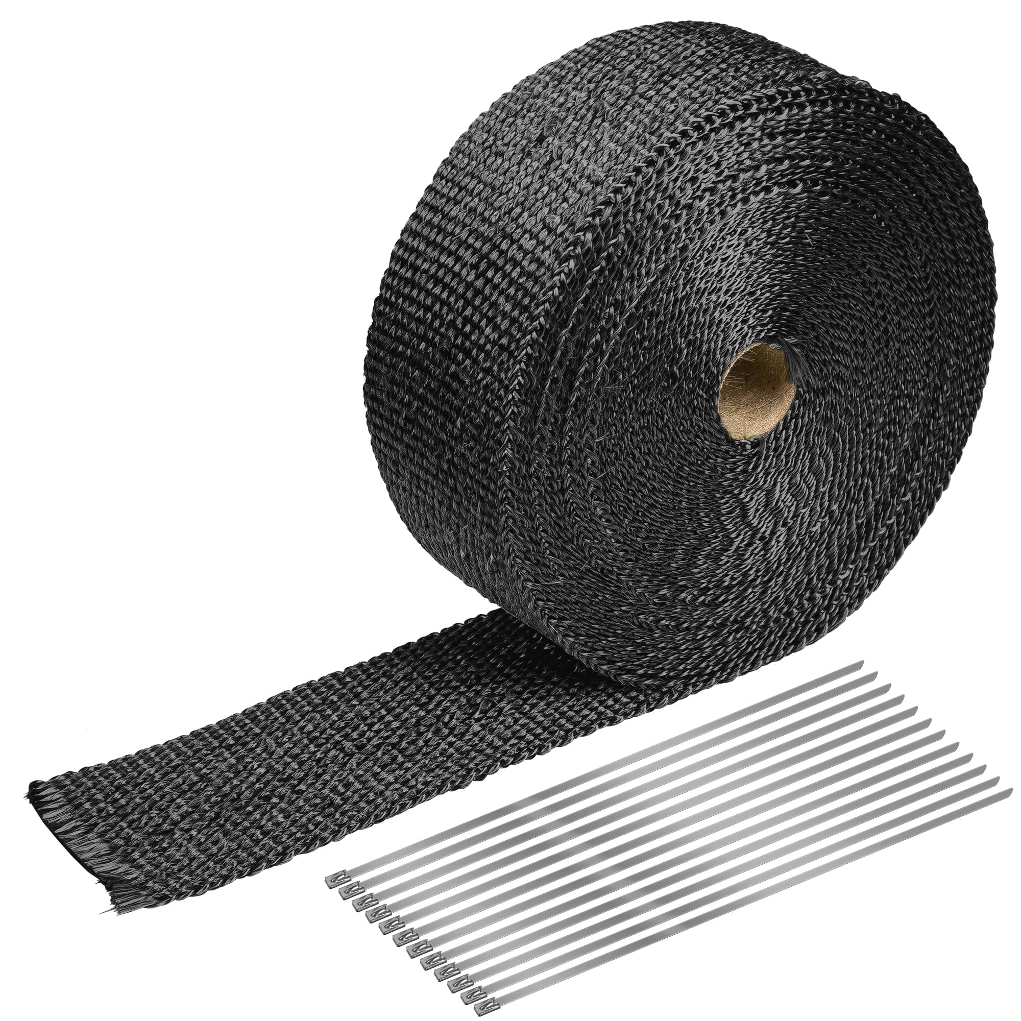Black Exhaust Heat Wrap, Foneso 2'' x 50' Exhaust Header Wrap Tape Fiberglass Heat Shield Tape with 12pcs Stainless Steel Ties for Motorcycle Car Truck