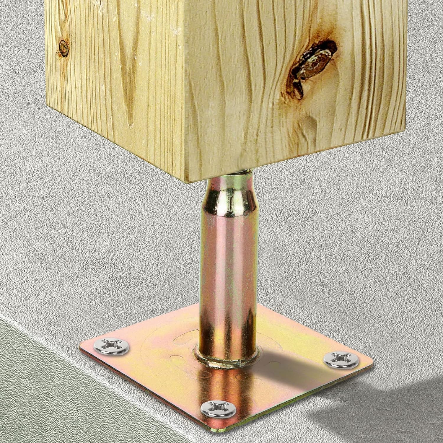 4PCS 100-150mm Galvanised Adjustable Elevated Post Base Support, Heavy Duty Roof Support for Building Yellow Zinc - Image 4