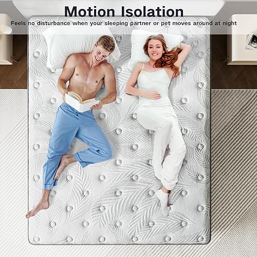 Vista 5 de Colchón tamaño matrimonial Colchón tamaño matrimonial de 12 pulgadas en una caja, diseño híbrido con espuma CertiPUR-US, alivio de presión