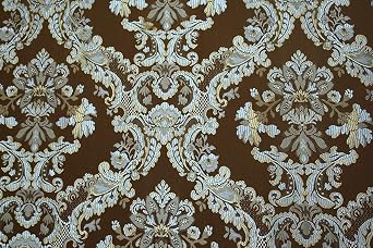 Damask Upholstery and Drapery, Jacquard Fabric Sold by The Yard Chocolate/Blue